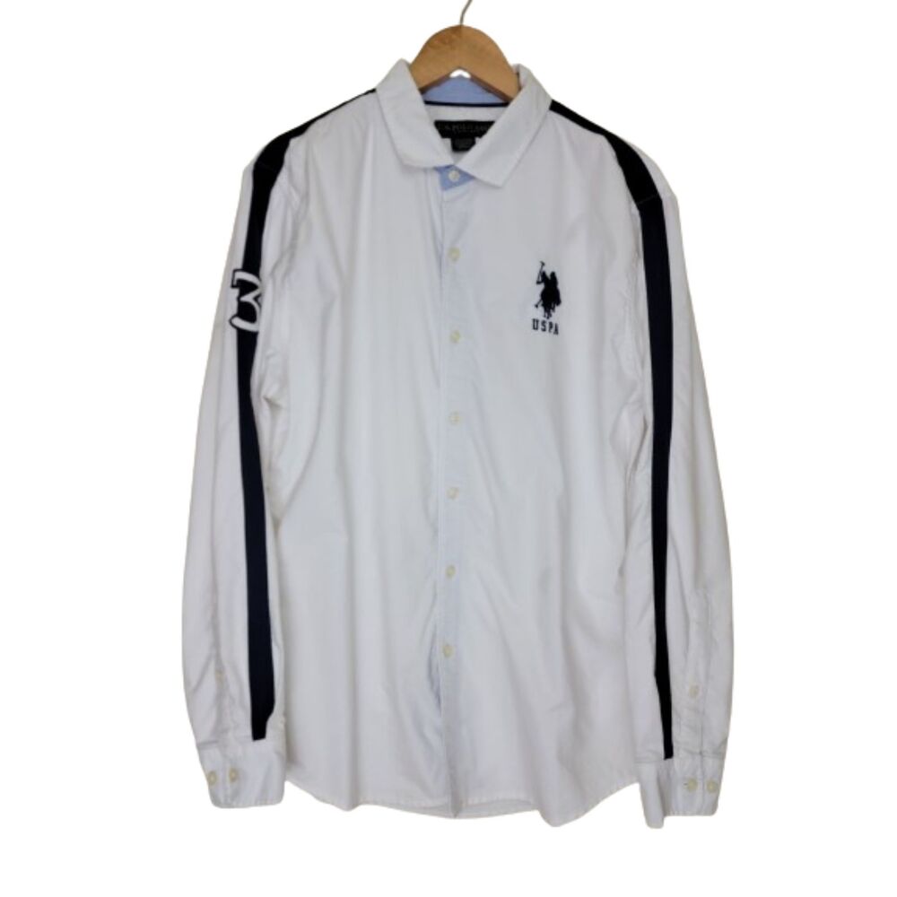 US Polo Assn Men's White Long Sleeve Button Shirt - Large